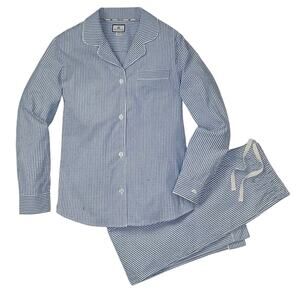 Petite Plume Seersucker Stripe Pajamas French Blue Pajama Set Womens Size Small